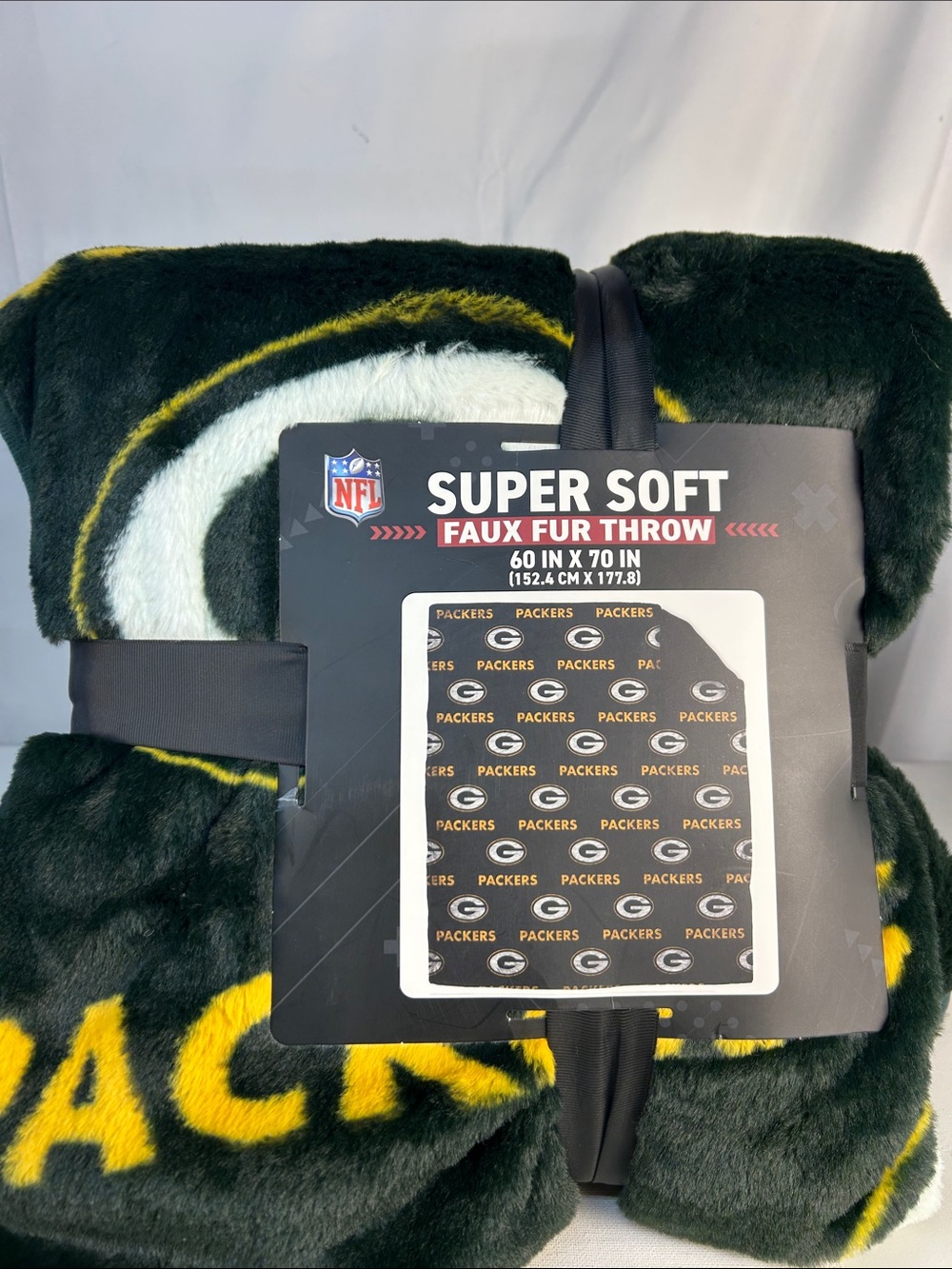 NFL Green Bay Packers Super Soft Faux Fur Throw - Green, Yellow, White